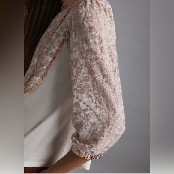 Anthropologie NWT Ruffled Embroidered Lace Blouse, size Medium - Picture 5 of 11